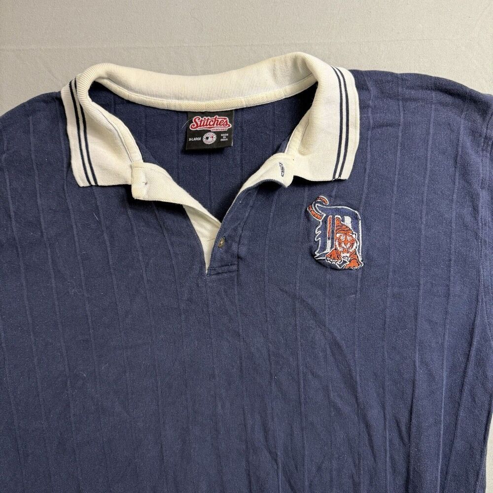 Vintage Detroit Tigers Polo Shirt 1990s XL Fit Blue MLB Baseball Stitches Brand - Picture 2 of 7